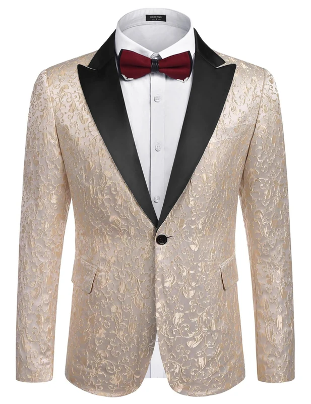 COOFANDY Mens Floral Blazer Suit Jacket Dinner Party Prom Wedding Stylish Tuxedo, 1 - Golden, XXL