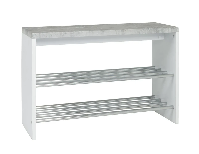 HAKU Möbel Shoe-Bench Concrete Optic, Chrome, White, Mdf, Metal - Size: W 81 cm X H 55 cm X D 30 cm, Style: Modern