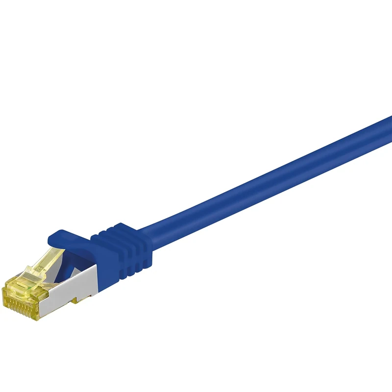 Goobay 92680 RJ45 Patch Cable with CAT 7 Raw Cable, Double Shielded, S-FTP up to 600 Mhz, Halogen-Free, Copper Cable Plug, Gold-Plated Contacts, 15 m, Blue