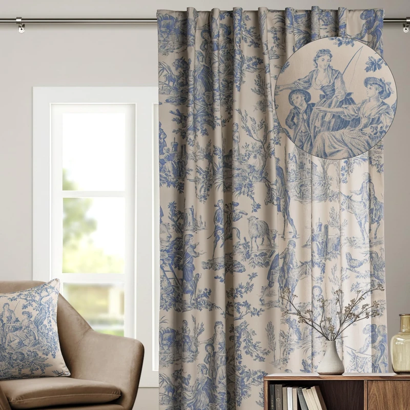Maison d' Hermine Le Miller 100% Cotton Curtain, Cotton, Blue, 50 Inches x 84 Inches