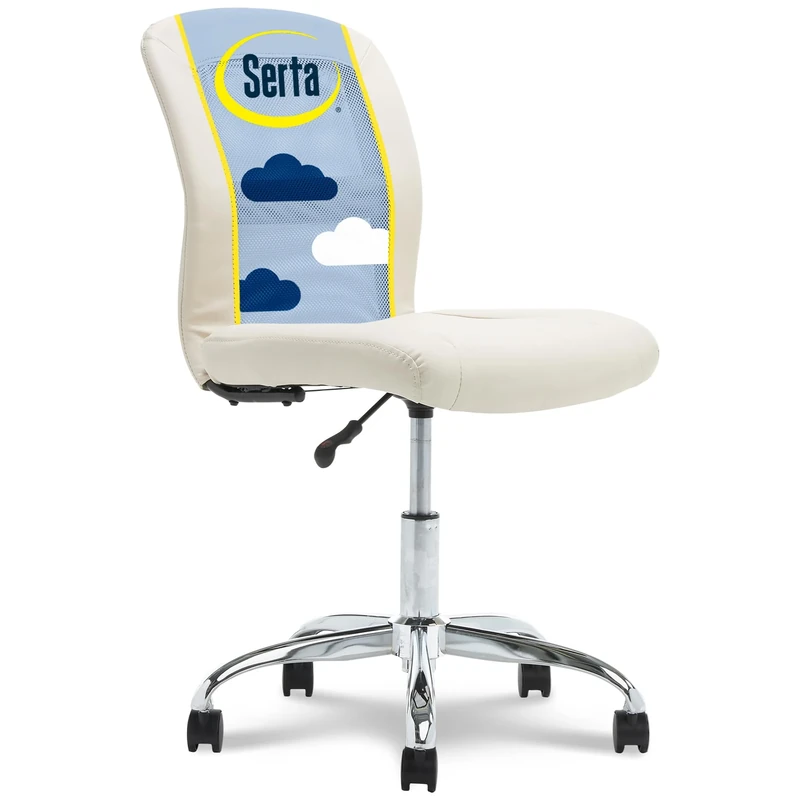 Serta Essentials Ergonomic Armless Low-Back Computer Swivel Task Chair, Faux Leather and Mesh, Cream - Image 1