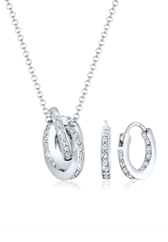 Elli Women 925 Silver Silver Round Crystal Jewellery Set