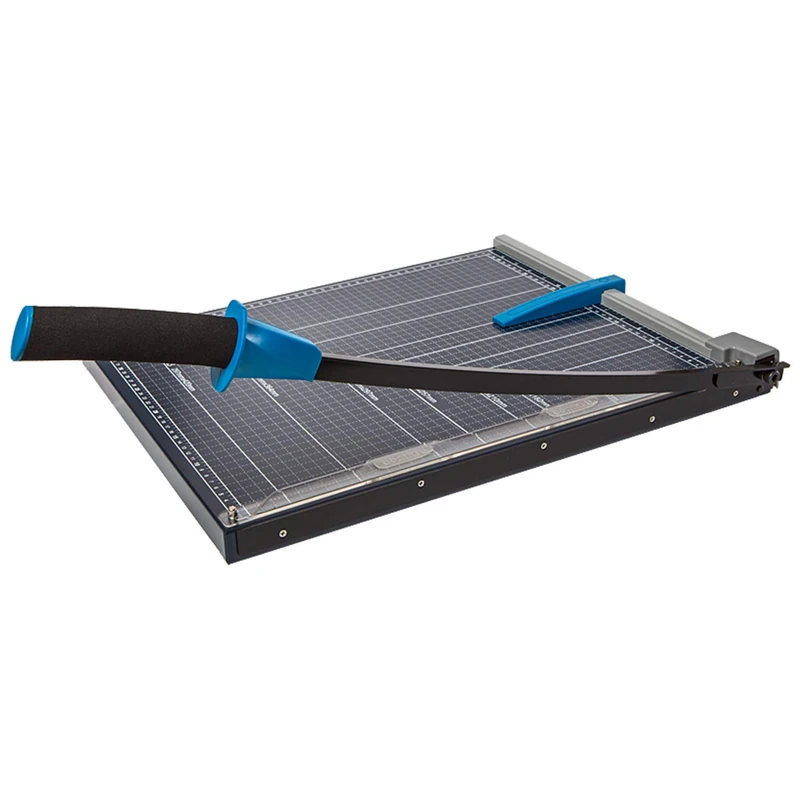 Genie GM Paper Lever Cutter (Suitable for Formats up to DIN, for Materials Such as Paper, Photos, Craft Cardboard etc., High-Quality Metal Worktop) Black/Blue for formats up to A3 - Image 1