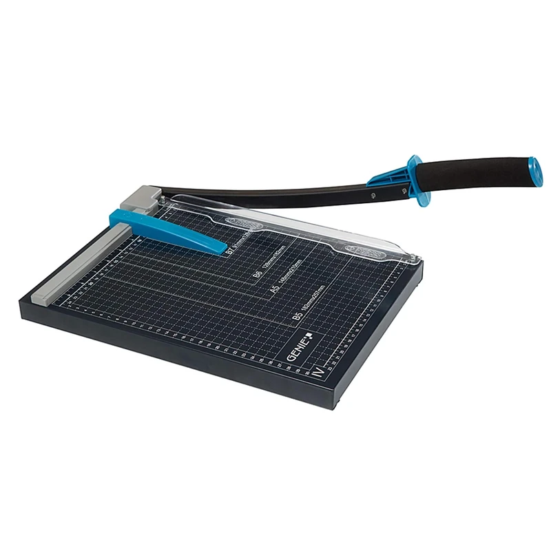 Genie GM A4 Paper Guillotine (Suitable for Sizes up to A4 12 Sheets High-Quality Metal Work Surface for Materials Such as Paper, Pictures, Craft Board – Black/Blue