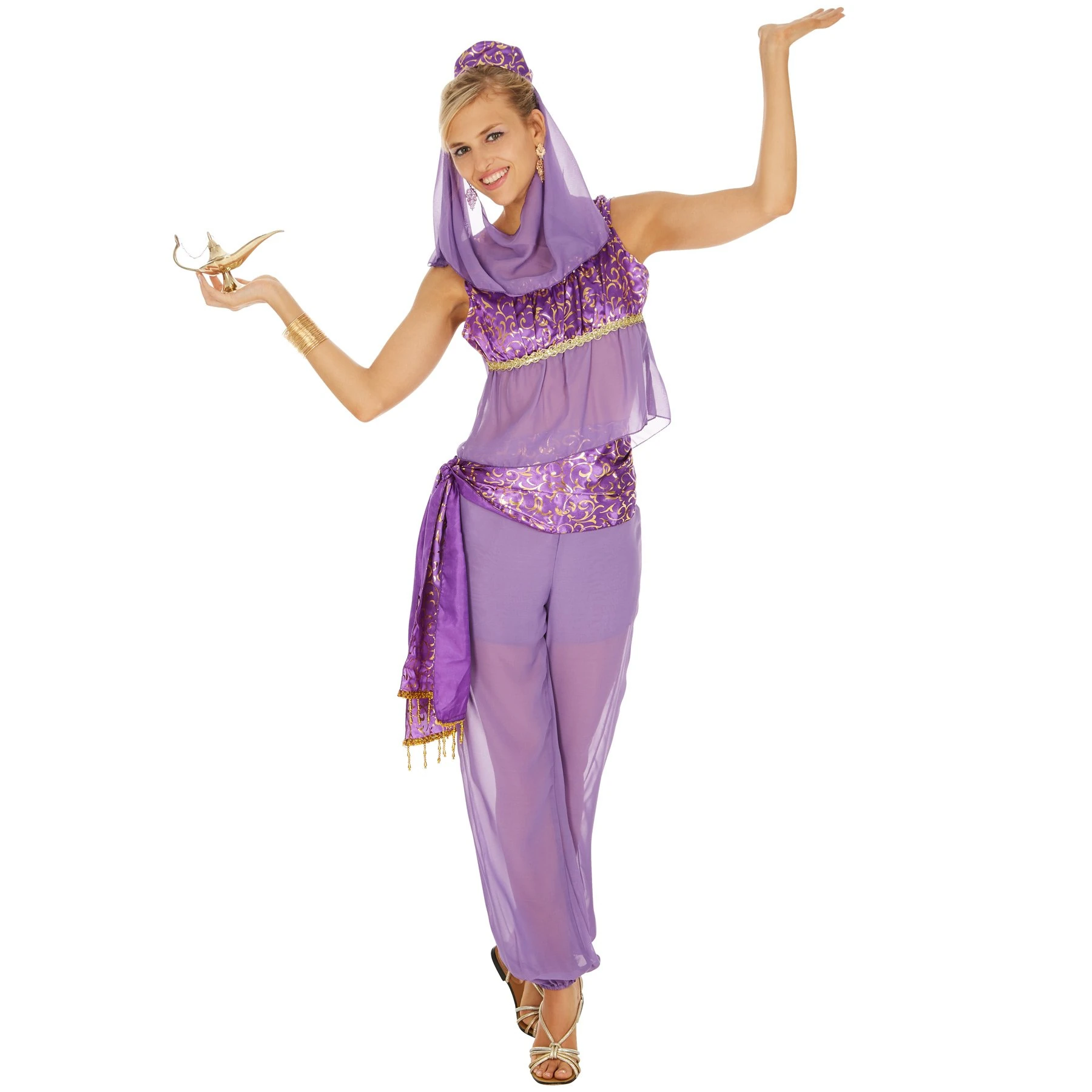 dressforfun Women’s Magical Genie Costume | Playful top | Harem pants | Wonderful Eastern-inspired costume | incl. headdress (M | no. 300986)
