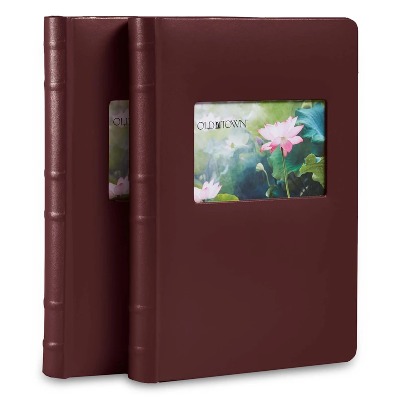 Old Town 2-Pack Bonded Leather Photo Albums, Multi Size Photo Album 5x7 & 4x6 Slots, Acid-Free Photo Album 4x6 300 Photos or 100 5x7 Photos, 50 Double-sided Welded Pages, Burgundy
