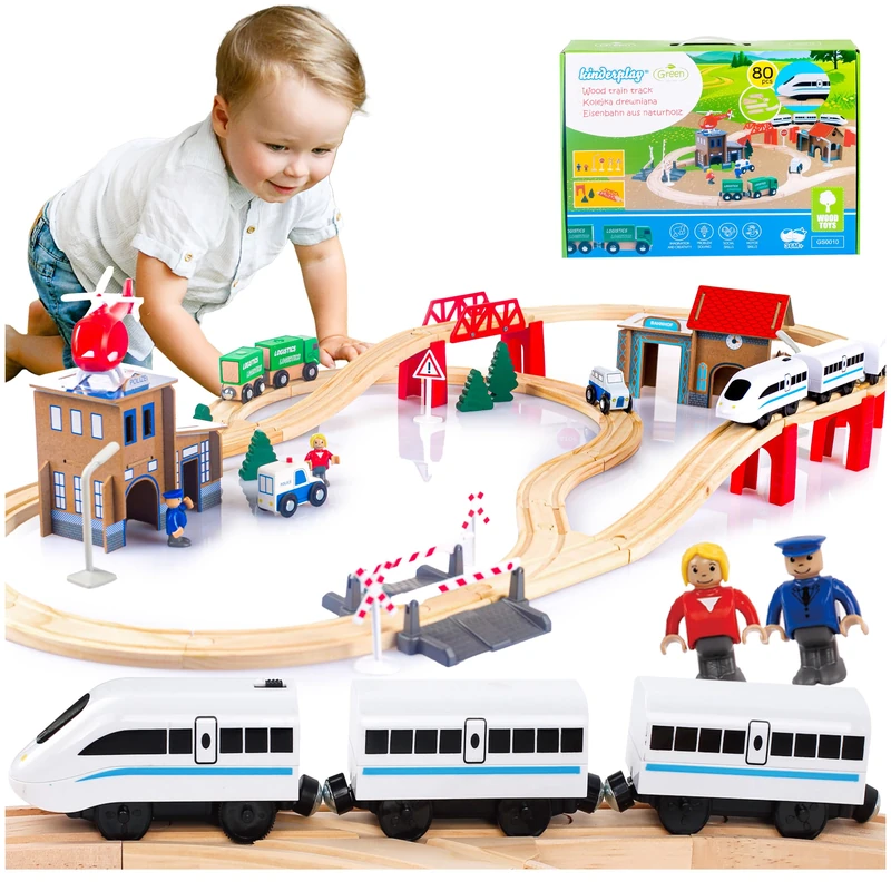 Green series Kinderplay Wooden Train Set - 80 Pcs Railway