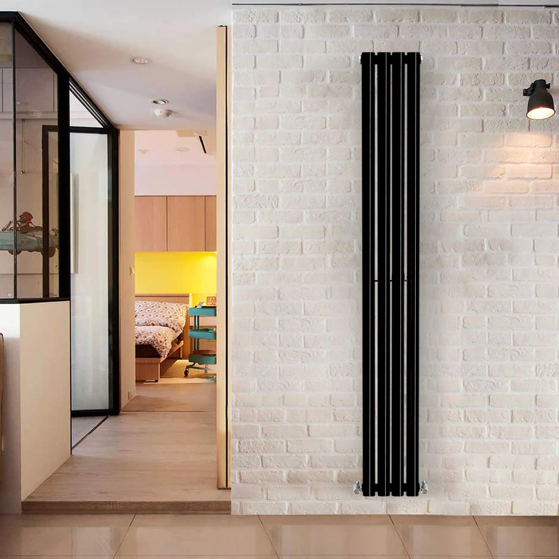 NRG Modern Vertical Radiator Black 1800x236 Oval Single Panel Bathroom Heater