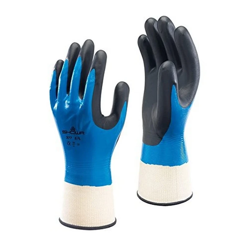 Showa Best 377-07 SHOWA 377 Foam Nitrile Fully Coated Gloves, 9, Black, 7 (Pack of 12) - Image 1