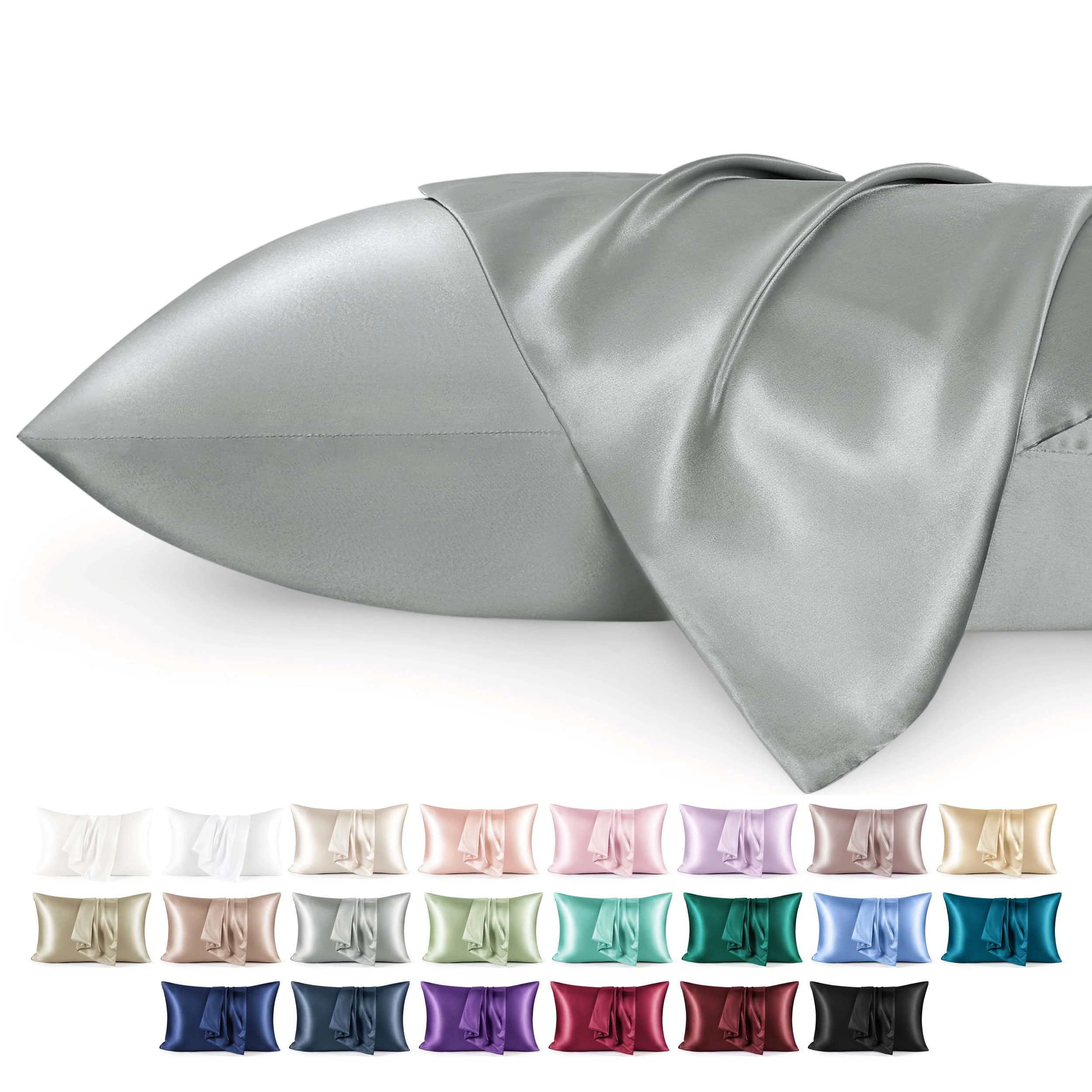 Bedsure Satin Pillowcase for Hair - Similar to Silk Pillowcase, Cooling Pillow Cases 2 Pack with Envelope Closure, Gifts for Women, Queen & Standard Size 50x75 cm, Grey