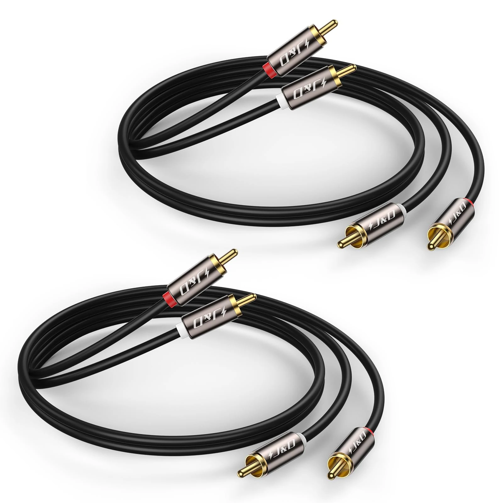 J&D RCA Cable, (2 Pack) Gold-Plated 2RCA Male to 2RCA Male Copper Shell Stereo Audio Cable, RCA Audio Cables, 1.8 Meter