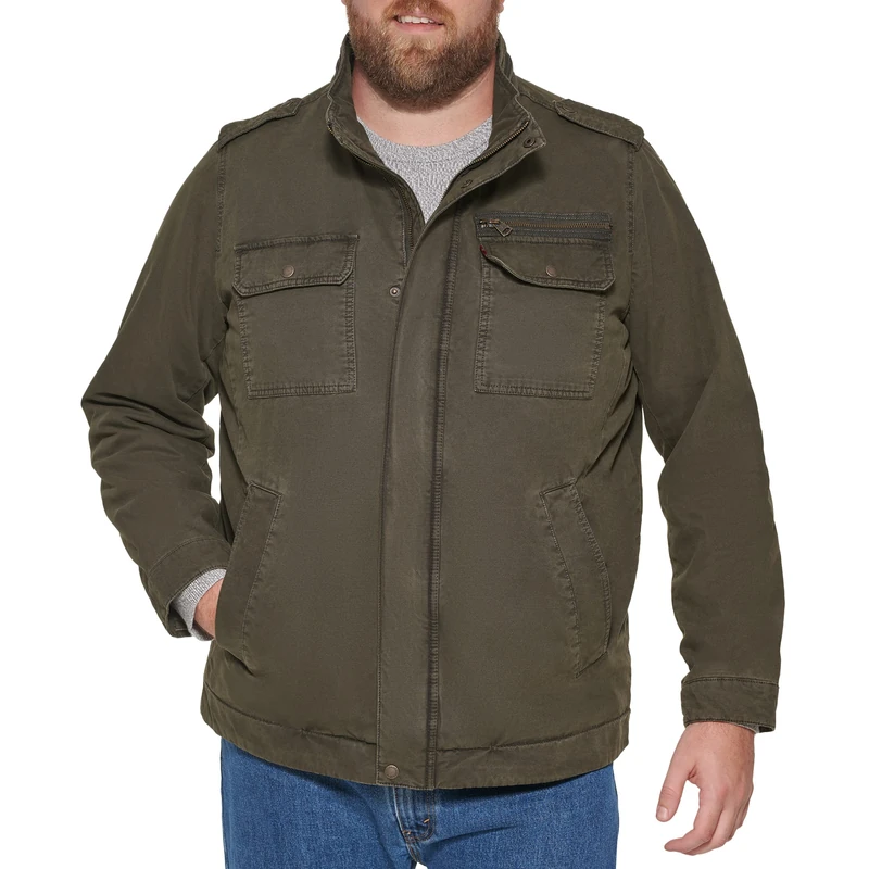 Levi's Men's Washed Cotton Military Jacket Lightweight, Olive, S