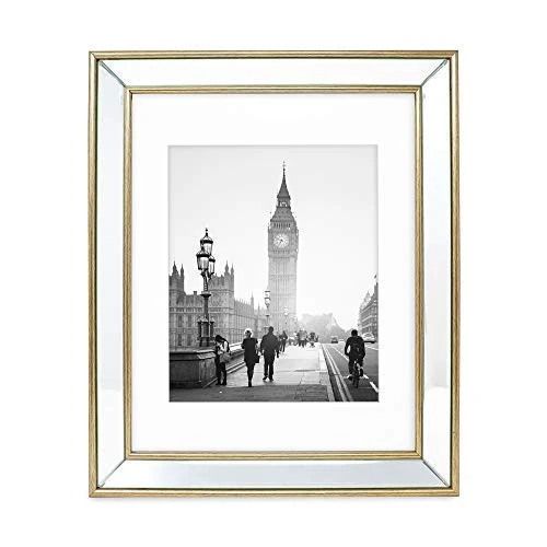 Isaac Jacobs 11x14 (Matted 8x10) Gold Beveled Mirror Picture Frame - Classic Mirrored Frame with Deep Slanted Angle Made for Wall Décor Display, Photo Gallery and Wall Art (11x14 (Matted 8x10), Gold)