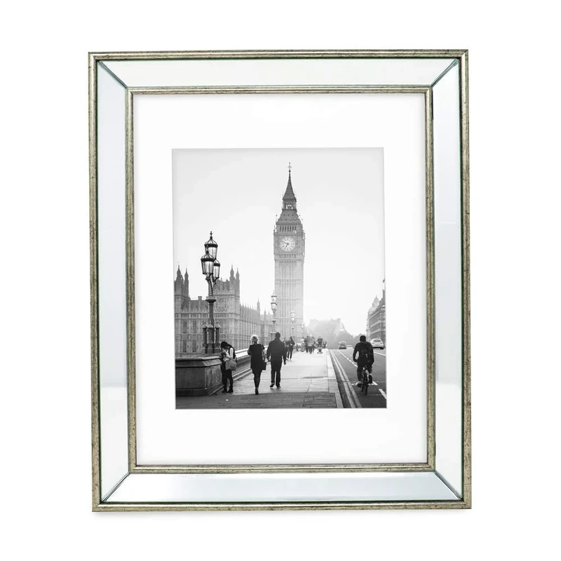 Isaac Jacobs 11x14 (Matted 8x10) Silver Beveled Mirror Picture Frame - Classic Mirrored Frame w/Deep Slanted Angle Made for Wall Décor Display, Photo Gallery & Wall Art (11x14 (Matted 8x10), Silver)
