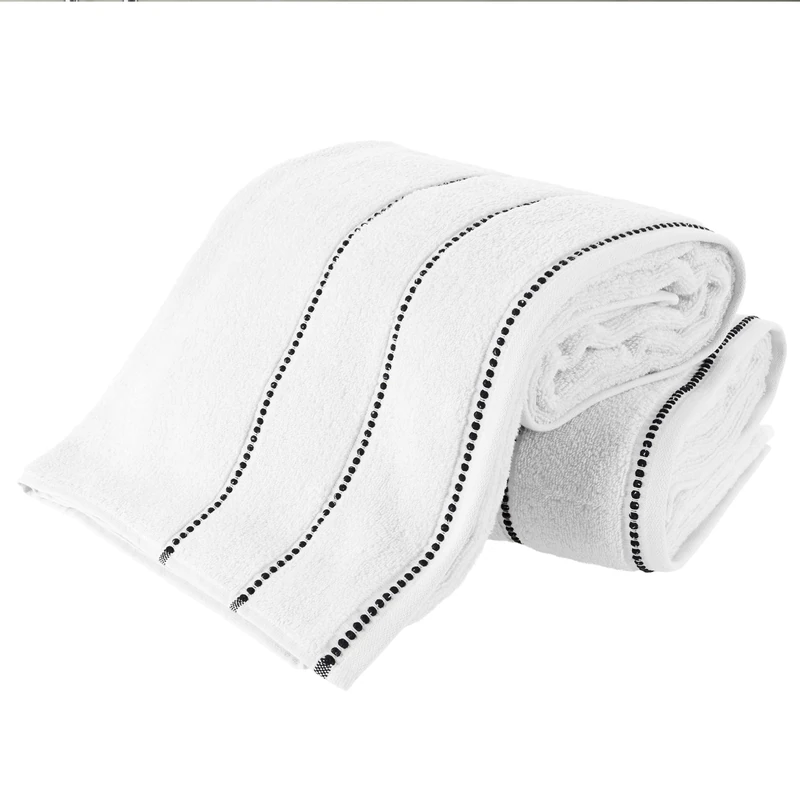 Luxury Cotton Towel Set- 2 Piece Bath Sheet Set Made From 100% Zero Twist Cotton- Quick Dry, Soft and Absorbent By Bedford Home (White/Black) - Image 1