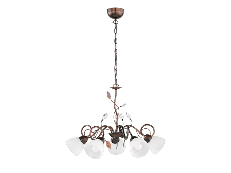 Trio Leuchten Traditio 110700528 Chandelier Metal Antique Rust-Coloured Glass in White Excluding 5 x E14
