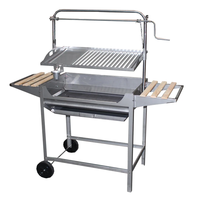 Imex El Zorro 71767 Stainless Steel Barbecue with Grill/Iron, Riser, Wheels and Side Trays, Grey, 124 x 50 x 140 cm