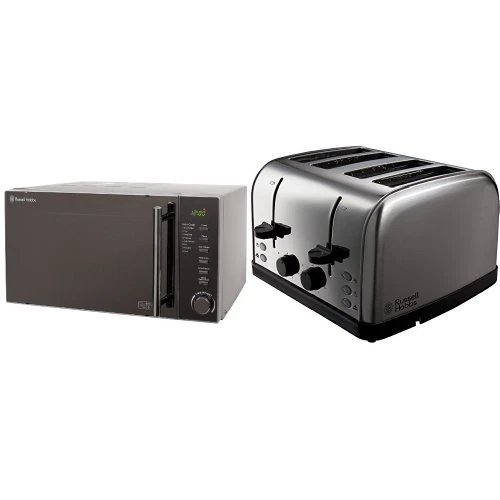 Russell Hobbs RHM2017 20L Silver Digital Microwave & Russell Hobbs Futura 4-Slice Toaster 18790 - Stainless Steel Silver