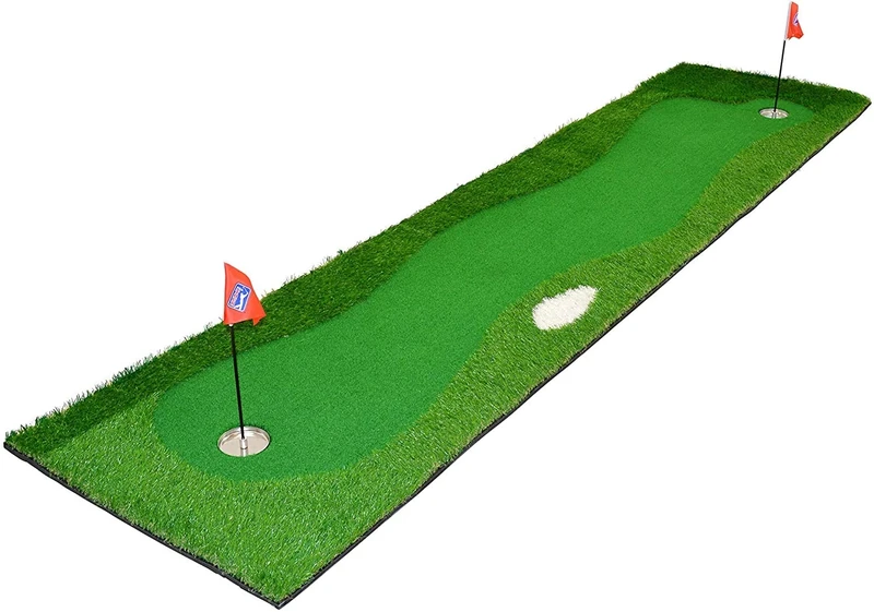 PGA TOUR St. Andrews Golf Putting Mat - Indoor Deluxe Putt Mat with Four Tone Grass, Removable Flags, Regulation Cup, 2 Gradient Turf, Extras: PGA DVD, Guide Ball, Alignment Pen Set