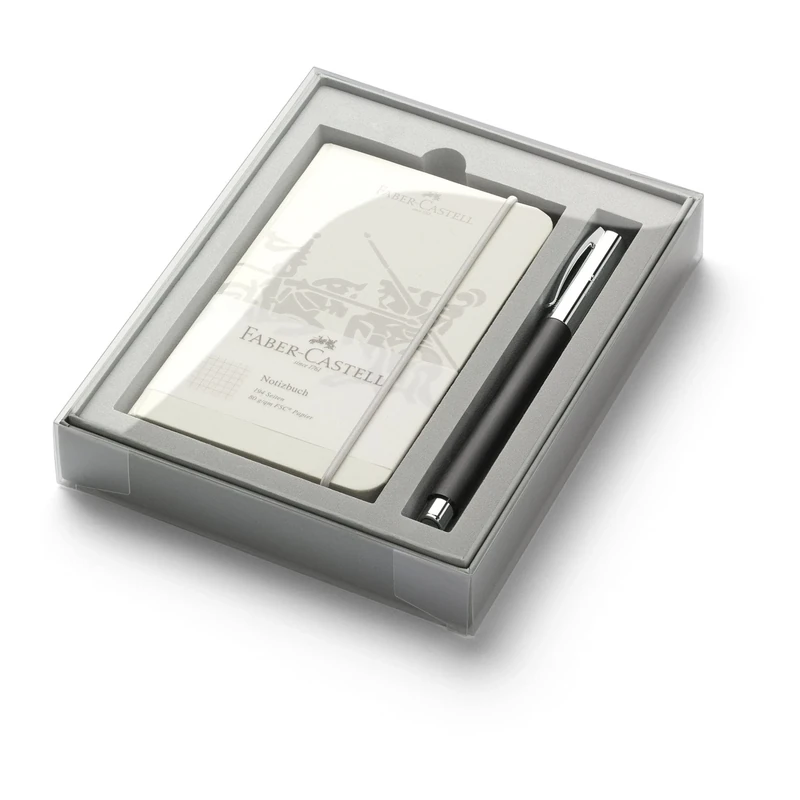 Faber-Castell Ambition 149624 High-Grade Resin Promo Set with Notebook A6 and Rollerball Pen Black