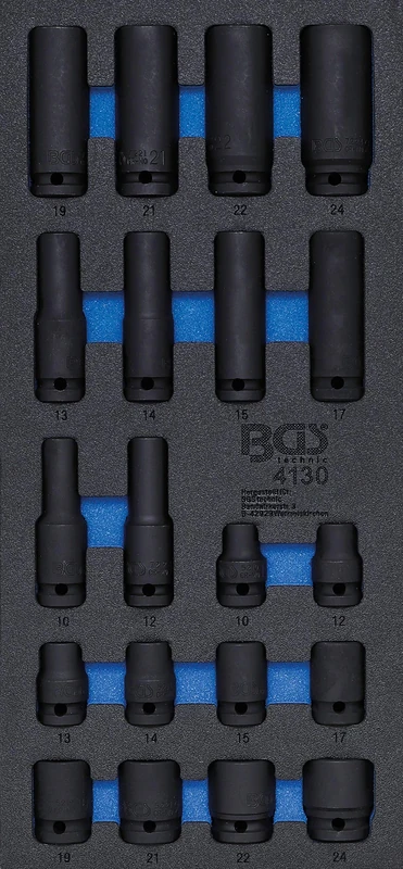 BGS 4130 | Tool Tray 1/3: Impact Sockets Hexagon | 12.5 mm (1/2") | 10 - 24 mm | 20 pcs.
