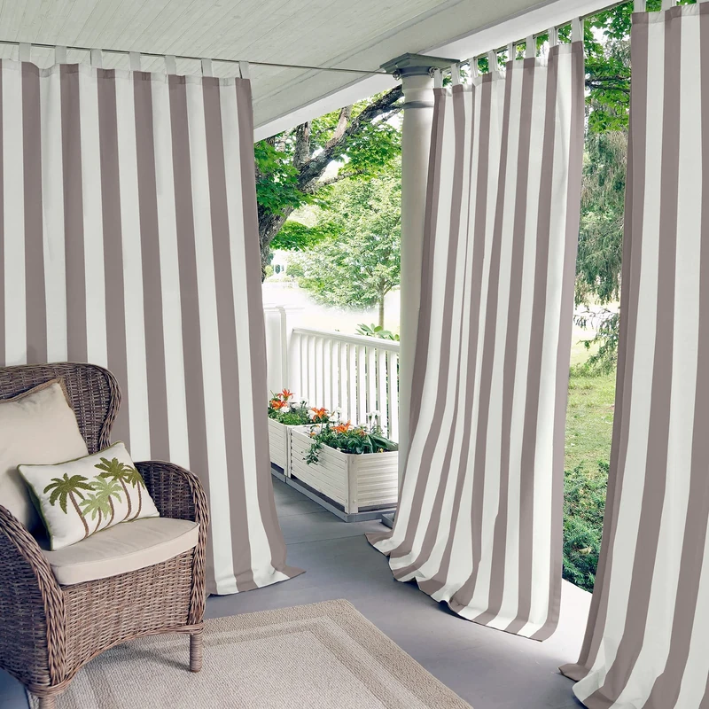 Elrene Home Fashions Highland Stripe Indoor/Outdoor Curtain Panel, 50 inches X 108 inches, Gray