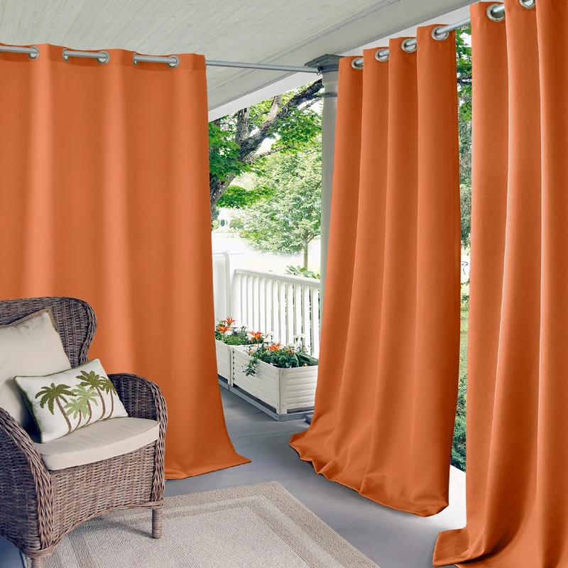 Elrene Home Fashions Connor Solid Indoor and Outdoor Curtain for Patios, Porches, Decks, and More, (Orange), (52X95), Polyester, 52" W x 95" L (Pack of 1)