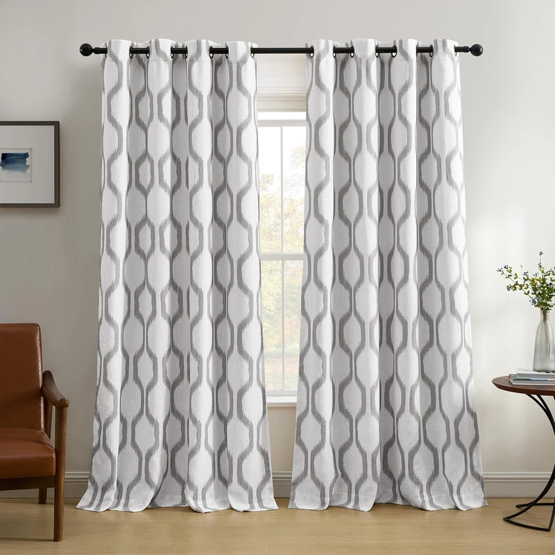 Elrene Renzo Ikat Geometric Room-Darkening Window Curtain, Linen, Light Gray, 52" W x 95" L (Pack of 1)