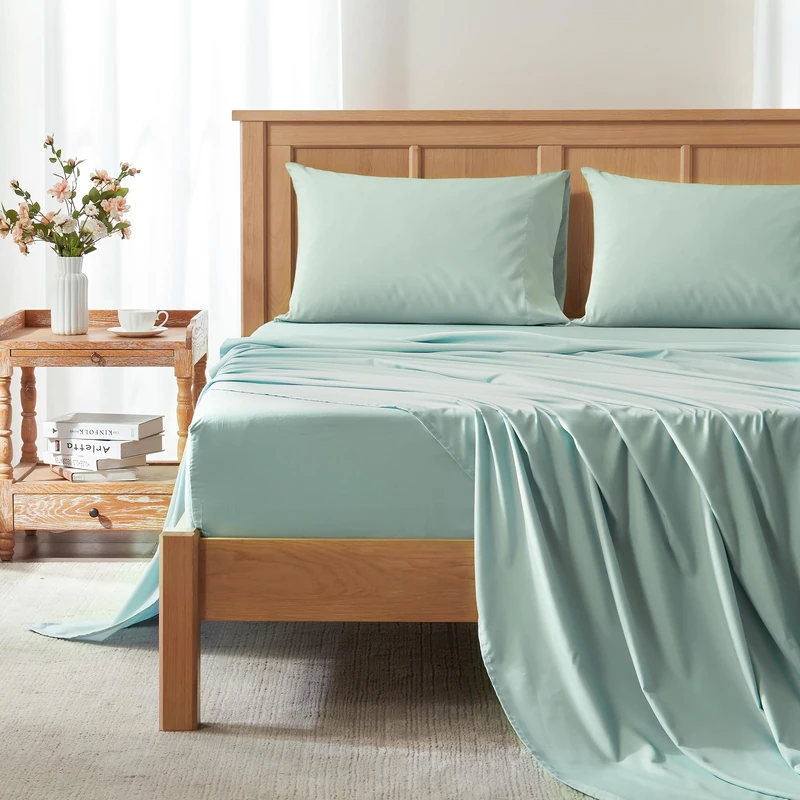Comfort Spaces Coolmax Moisture Wicking Sheet Set Soft, Fade Resistant, All Elastic Deep Pocket Fits Up to 16" Mattress - Warm Weather Cooling Sheets for Night Sweats, Cal King, Aqua, 4 Piece