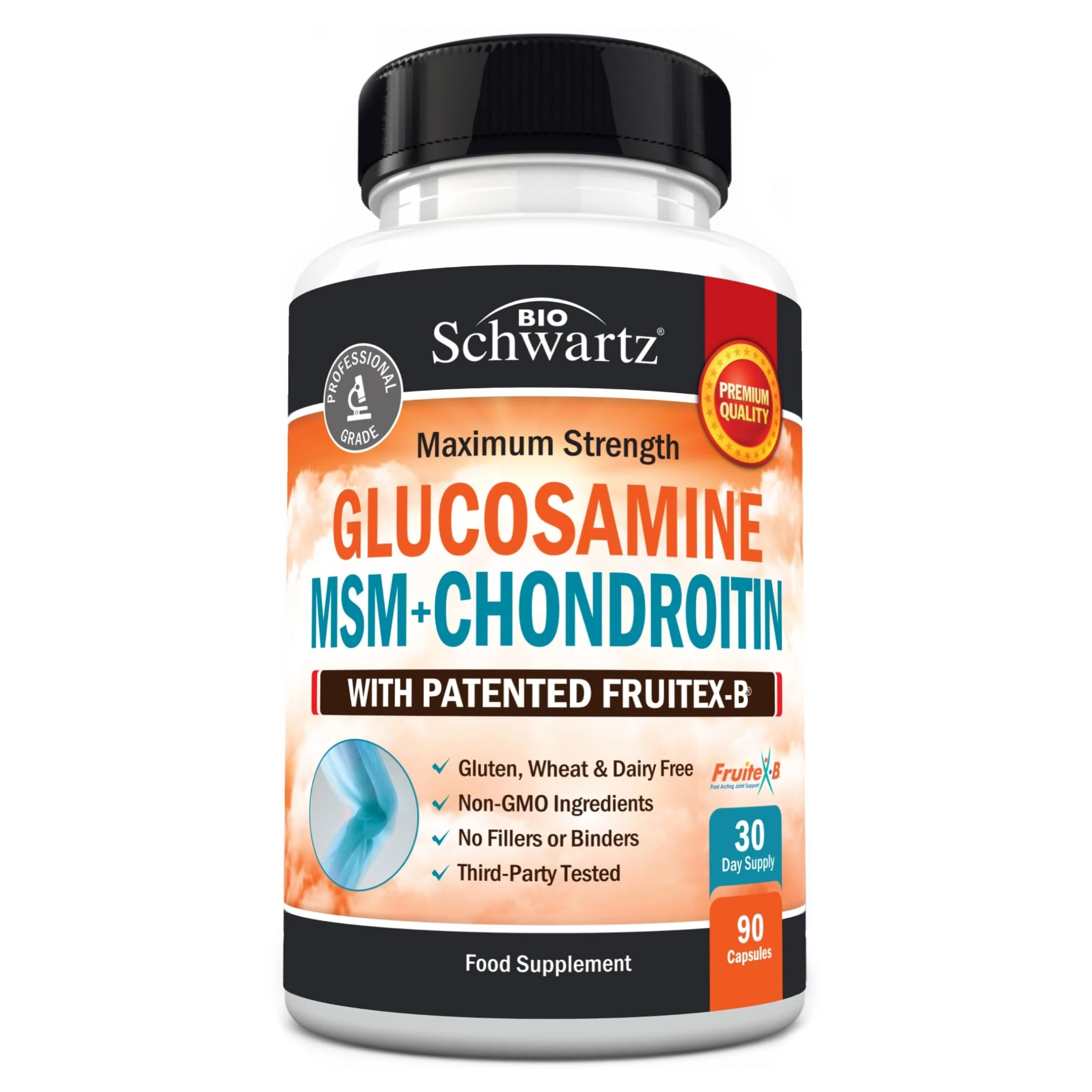 Glucosamine Chondroitin MSM - Joint Support Supplement with Turmeric Curcumin for Hands Back Knee & Joint Health for Men & Women - Gluten-Free Non-GMO Supplement - Made in USA - 90 Capsules