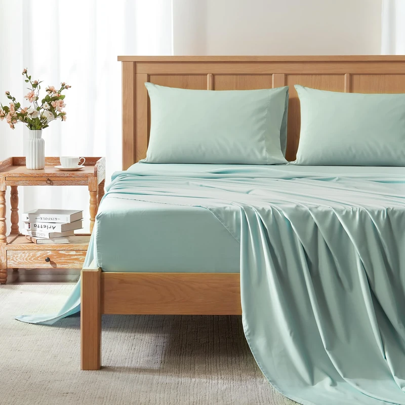 Comfort Spaces Coolmax Moisture Wicking Sheet Set Soft, Fade Resistant, All Elastic Deep Pocket Fits Up to 16" Mattress - Warm Weather Cooling Sheets for Night Sweats, Full, Aqua, 4 Piece