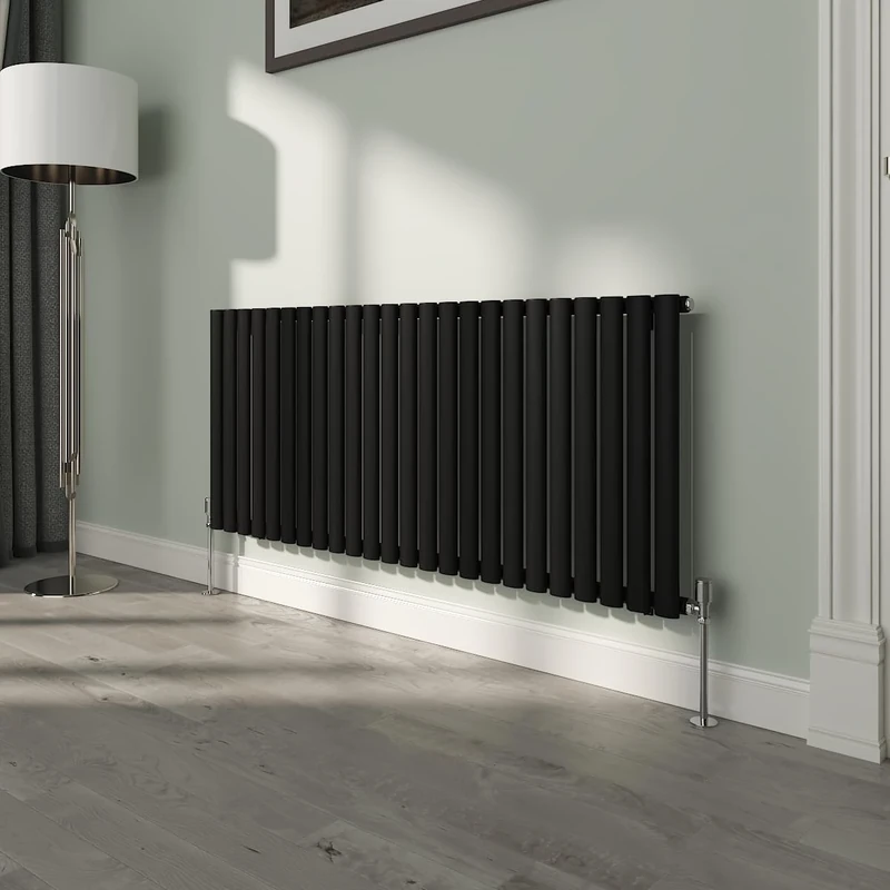 NRG Premium Black Oval Single Panel Designer Radiator 600x1416mm Central Heating