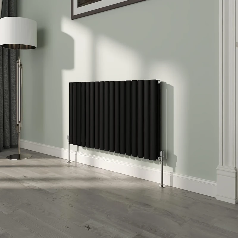 NRG Premium Black Oval Double Panel Designer Radiator 600x1003mm Central Heating