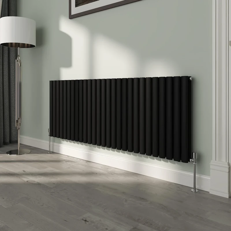 NRG Premium Black Oval Double Panel Designer Radiator 600x1593mm Central Heating