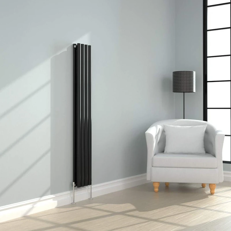 NRG 1600x236mm Black Radiator Vertical Oval Panel Bathroom Designer Double Rad Central Heating