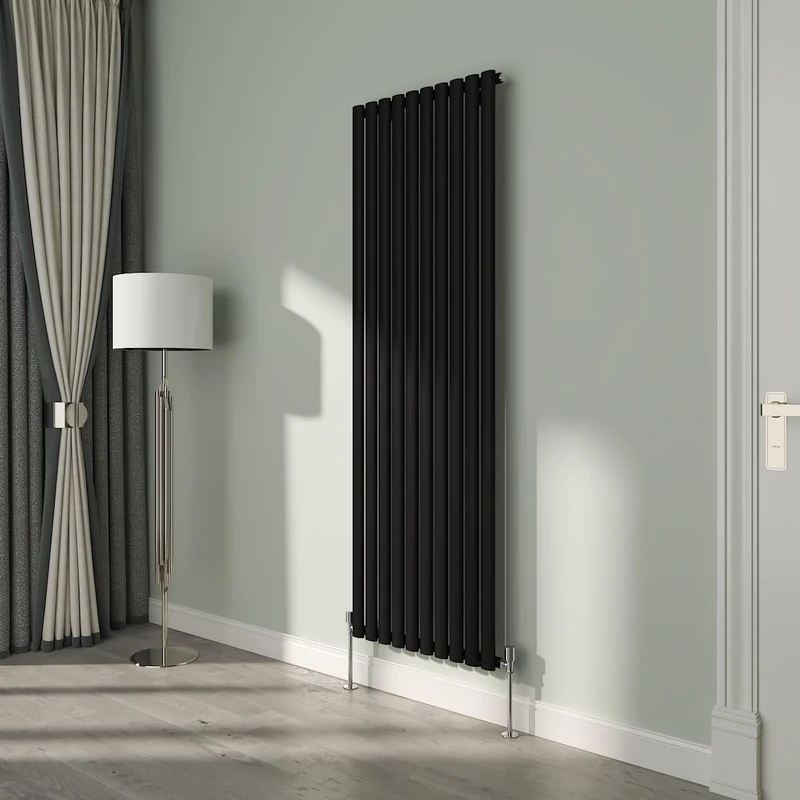 NRG Modern Vertical Radiator Black 1800x590 Oval Single Panel Bathroom Heater