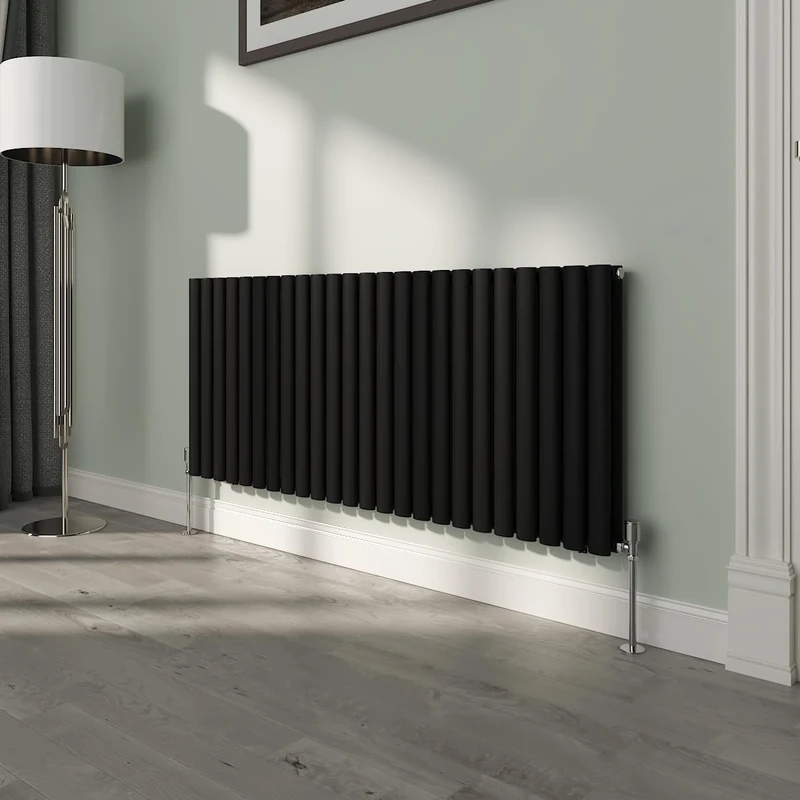 NRG Premium Black Oval Double Panel Designer Radiator 600x1416mm Central Heating