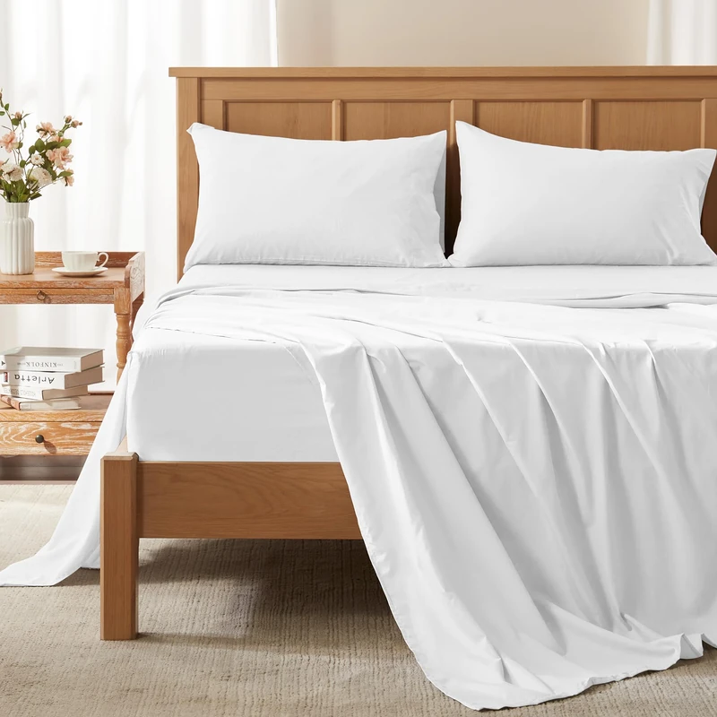 Comfort Spaces Coolmax Moisture Wicking Sheet Set Soft, Fade Resistant, All Elastic Deep Pocket Fits Up to 16" Mattress - Warm Weather Cooling Sheets for Night Sweats, Full, White, 4 Piece - Image 1