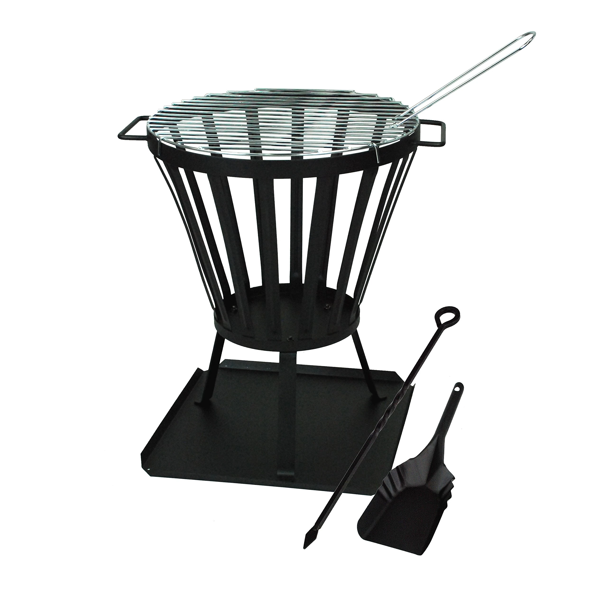 Simpa® Camelot Fire Pit Medival Styled Stylish Outdoor Fire Pit Stand with BBQ Grill Mesh & Ash Poker + Shovel Set. Ideal for BBQ's Alfresco Dining Parties Camping and General Garden Decorations.