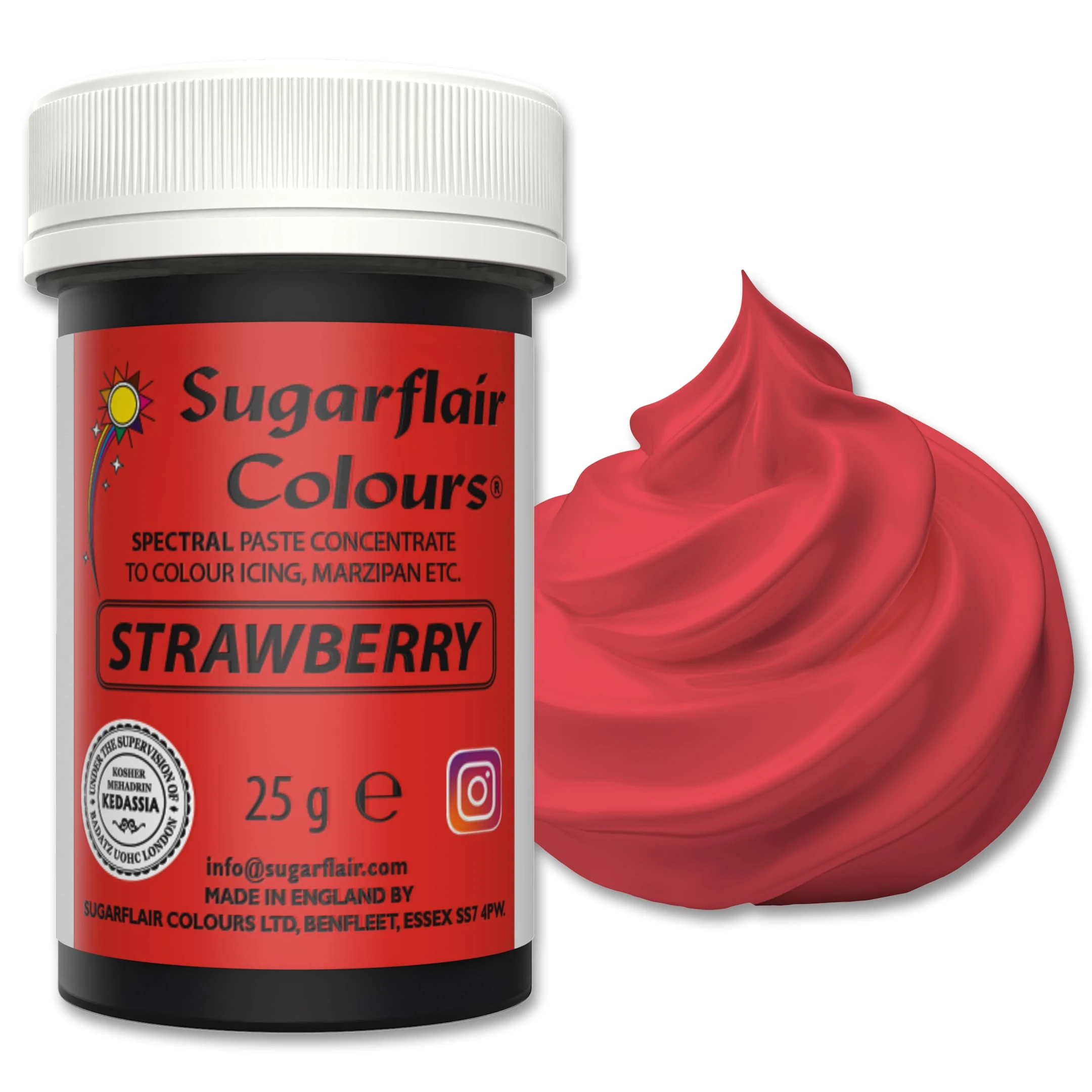 Sugarflair Food Colouring Paste Strawberry, Spectral Highly Concentrated Food Colouring for Buttercream, Sugar Paste, Royal Icing, Cake Decorations and More! Vibrant Colour Food Dye! - 25g