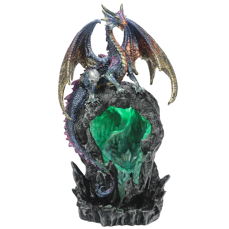 Puckator LED Ice Dragon Dark Legends Resin Backflow Waterfall Incense Holder, Home Aromatherapy Ornament Decor, 6 Free Backflow Cones, Height 28cm Width 15.5cm Depth 13cm, Multi - Image 1