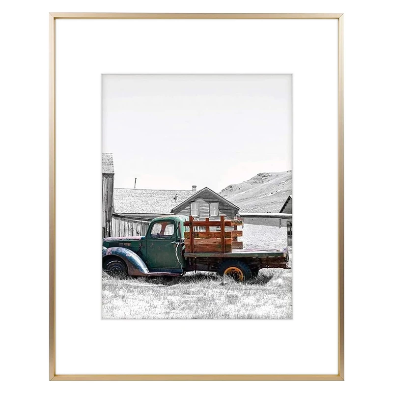 Golden State Art,16x20 Classic Satin Aluminum Landscape Or Portrait Photo Frame With Ivort Color Mat For 11x14 Photo & Real Glass (Gold)