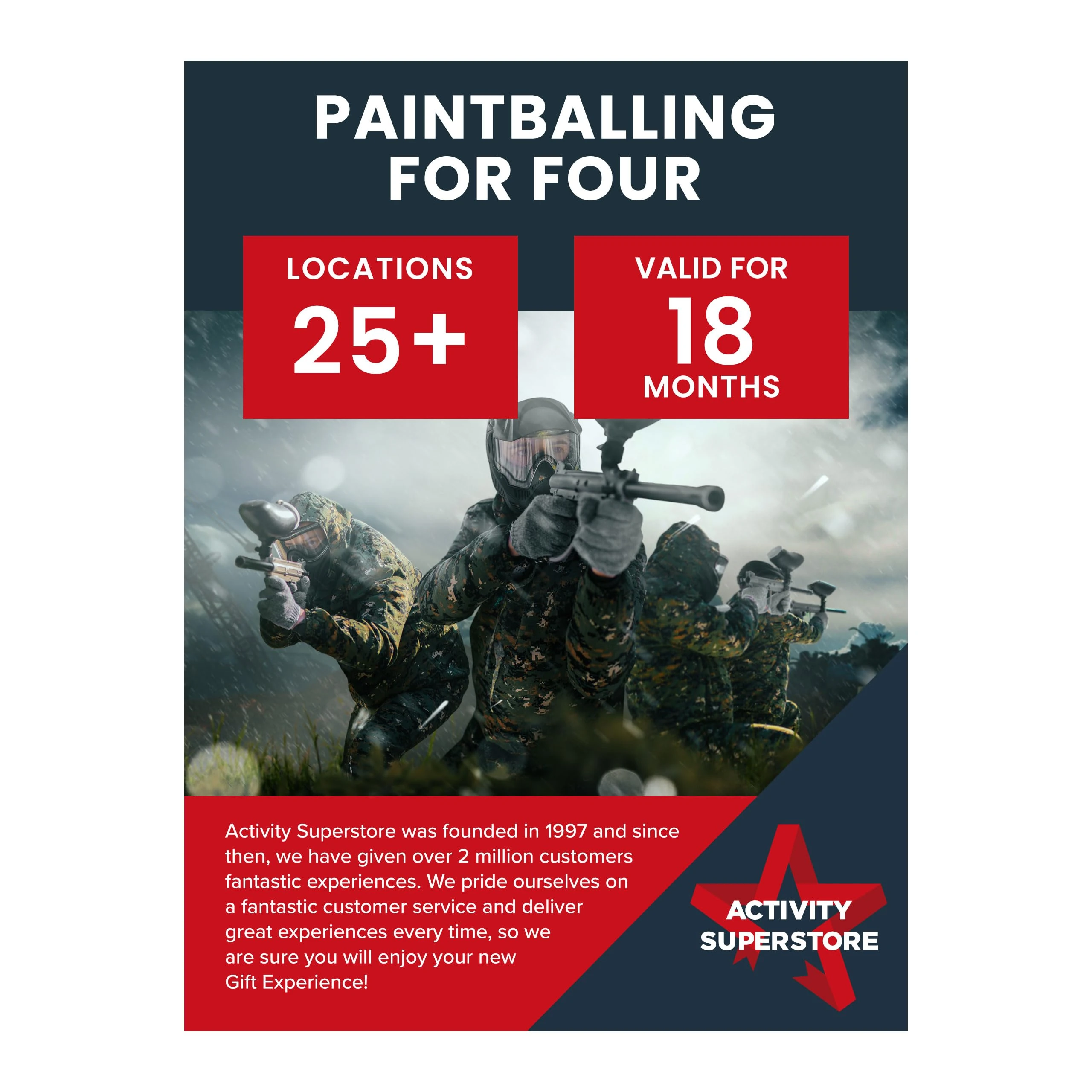 Activity Superstore Paintball Entrance For Four Gift Experience Voucher, Available at 25+ UK Locations, Paintballing, Delta Force, Experience Days