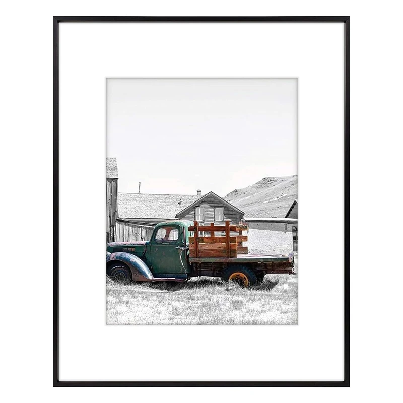 Golden State Art,16x20 Classic Satin Aluminum Landscape Or Portrait Photo Frame With Ivort Color Mat For 11x14 Photo & Real Glass (Black)