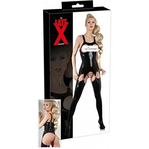 The Latex Collection Latex Basque with Open Cups, Black, 2X-Large