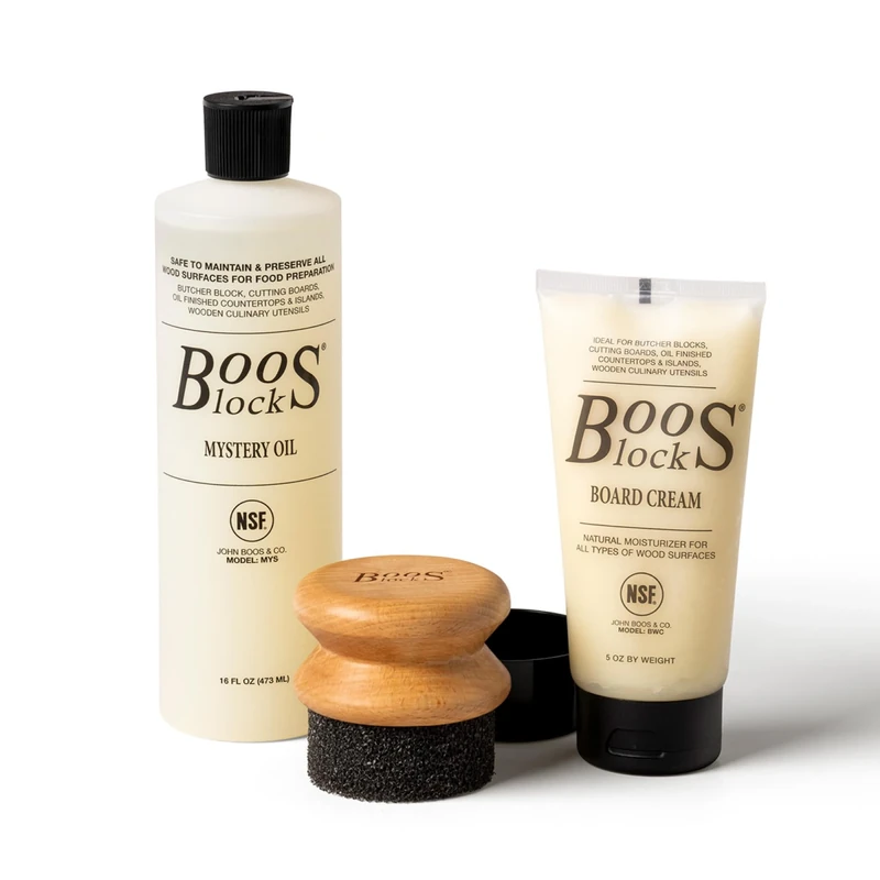 Boos Block Chopping Board Oil and Wax Set - Mystery Oil (16 oz) + Board Cream (5 oz) + Wax Applicator - Cutting Board Oil - Butchers Block Oil - Chopping Board Wax - Beeswax - Food Grade Mineral Oil