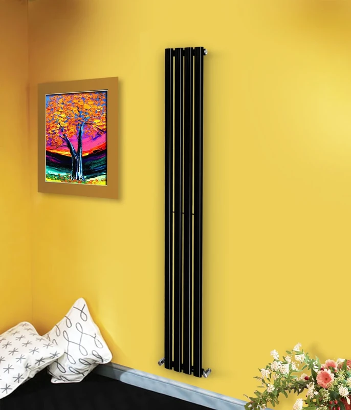 NRG 1800mm x 236mm Vertical Oval Column Designer Radiator Single Panel Bathroom Heater Rads Black