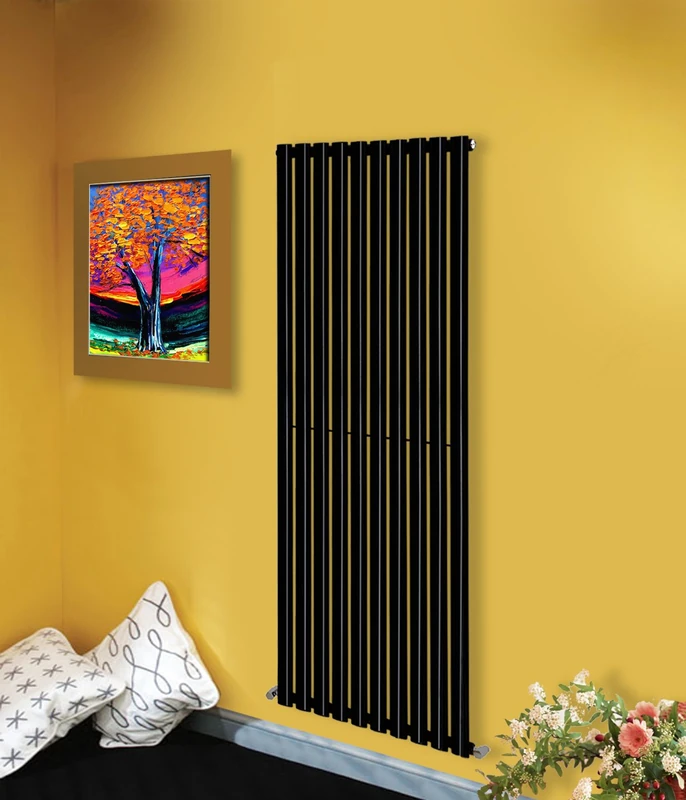 NRG Premium 1600mm x 590mm Vertical Oval Column Designer Radiator Black Single Panel Bathroom Heater Rads