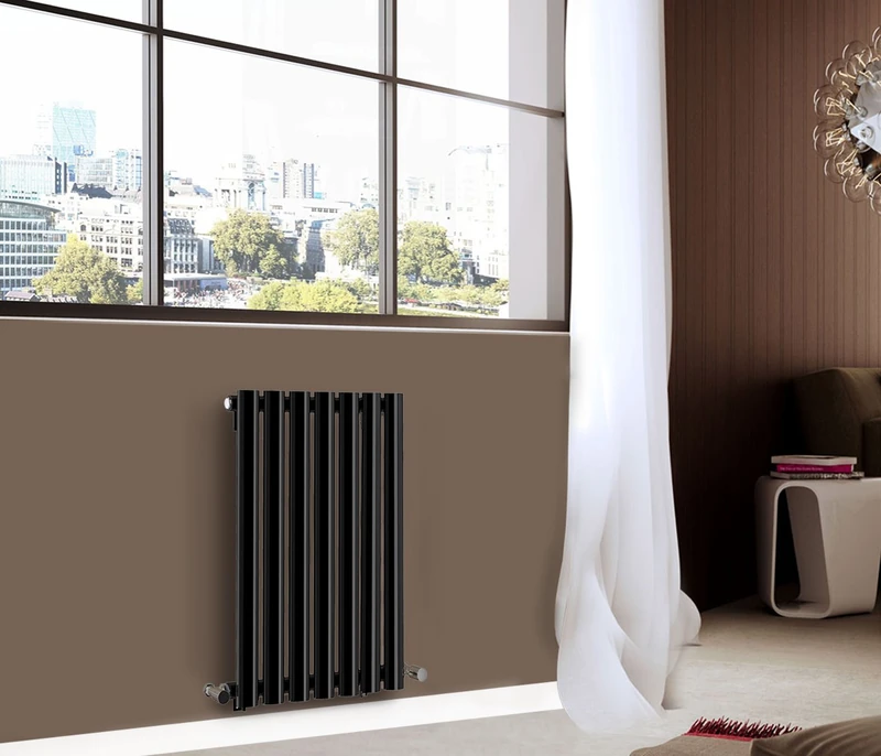 NRG 600mm x 413mm Horizontal Oval Column Designer Radiator Black Single Panel Luxury Central Heating Radiators