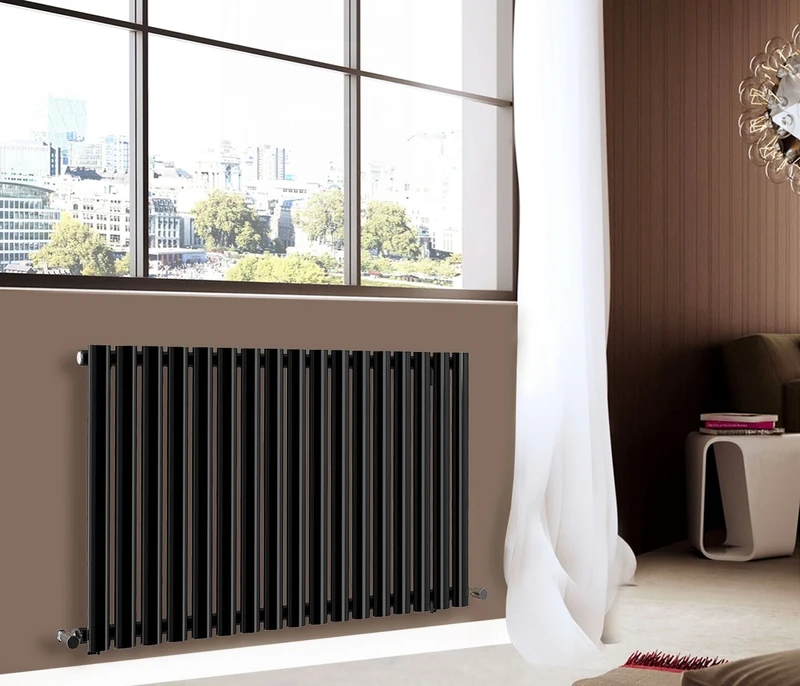 NRG 600mm x 1003mm Horizontal Oval Column Single Panel Designer Radiator Black Luxury Central Heating Radiators